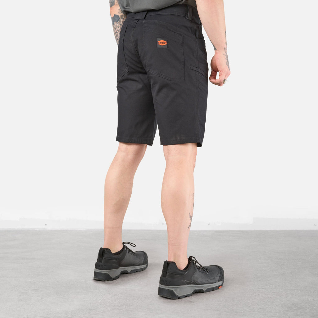 45 degree angle of back right side of the BRUNT 11 inch water resistant stretch work short in black * 2