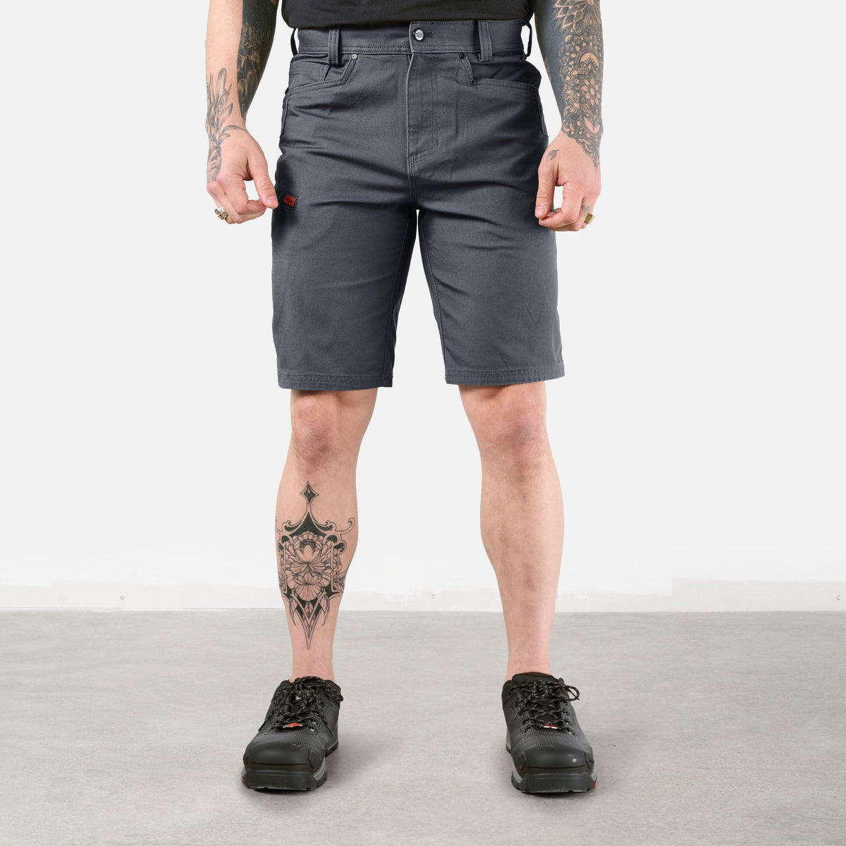 View 1 front of the BRUNT 11 inch water resistant stretch work short in charcoal * 0