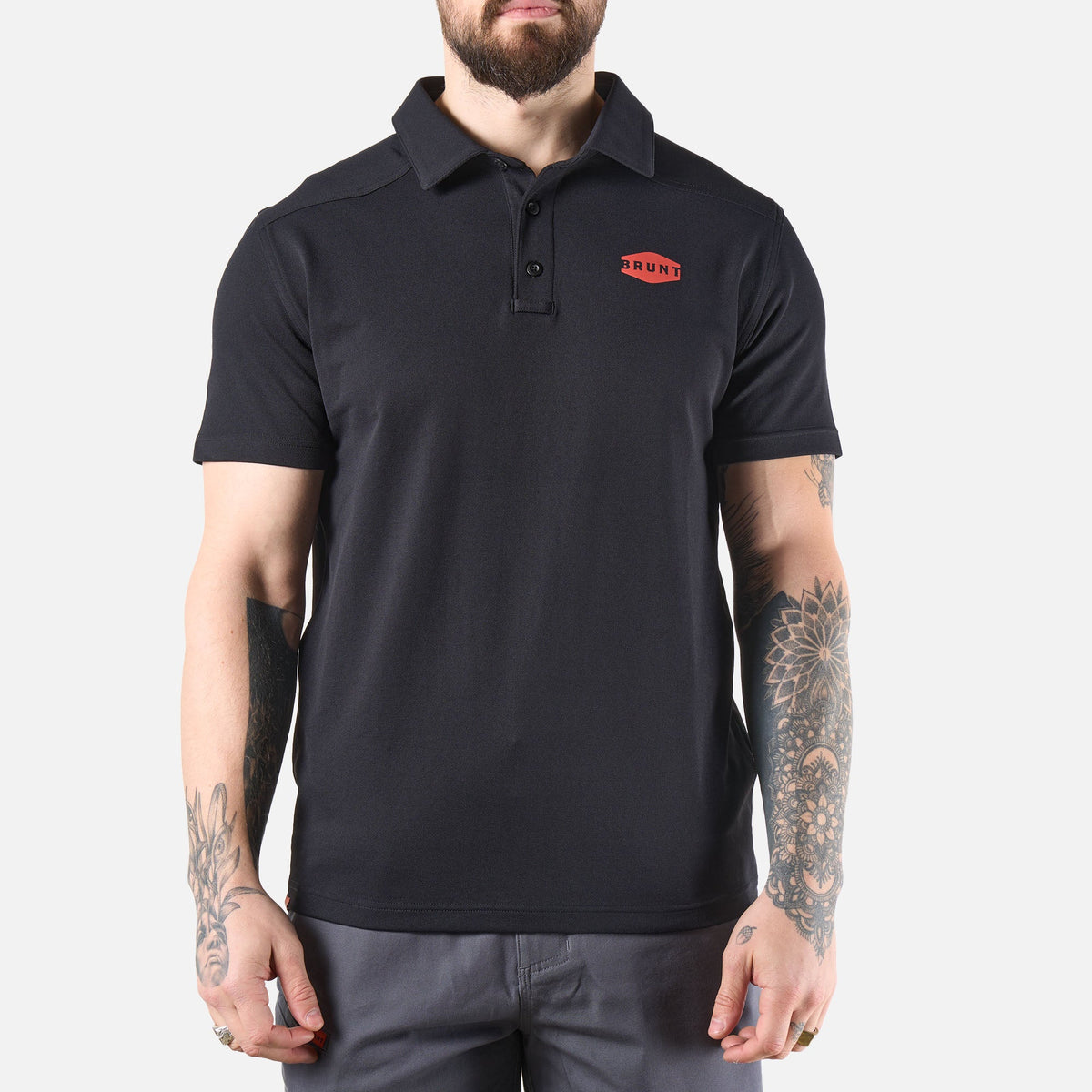 View 1 front of the BRUNT lightweight breathable polo with UPF protection in black * 1