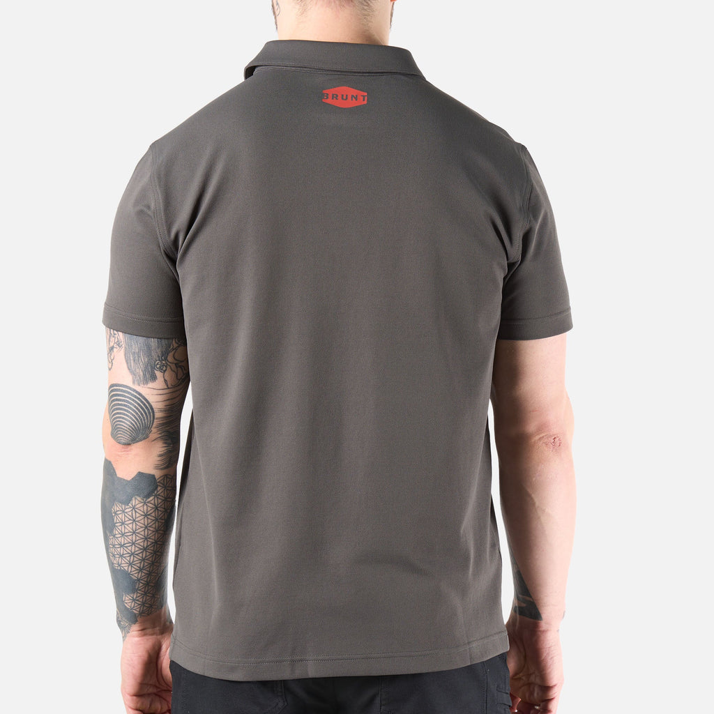 Back of the BRUNT lightweight breathable polo with UPF protection in carbon * 0