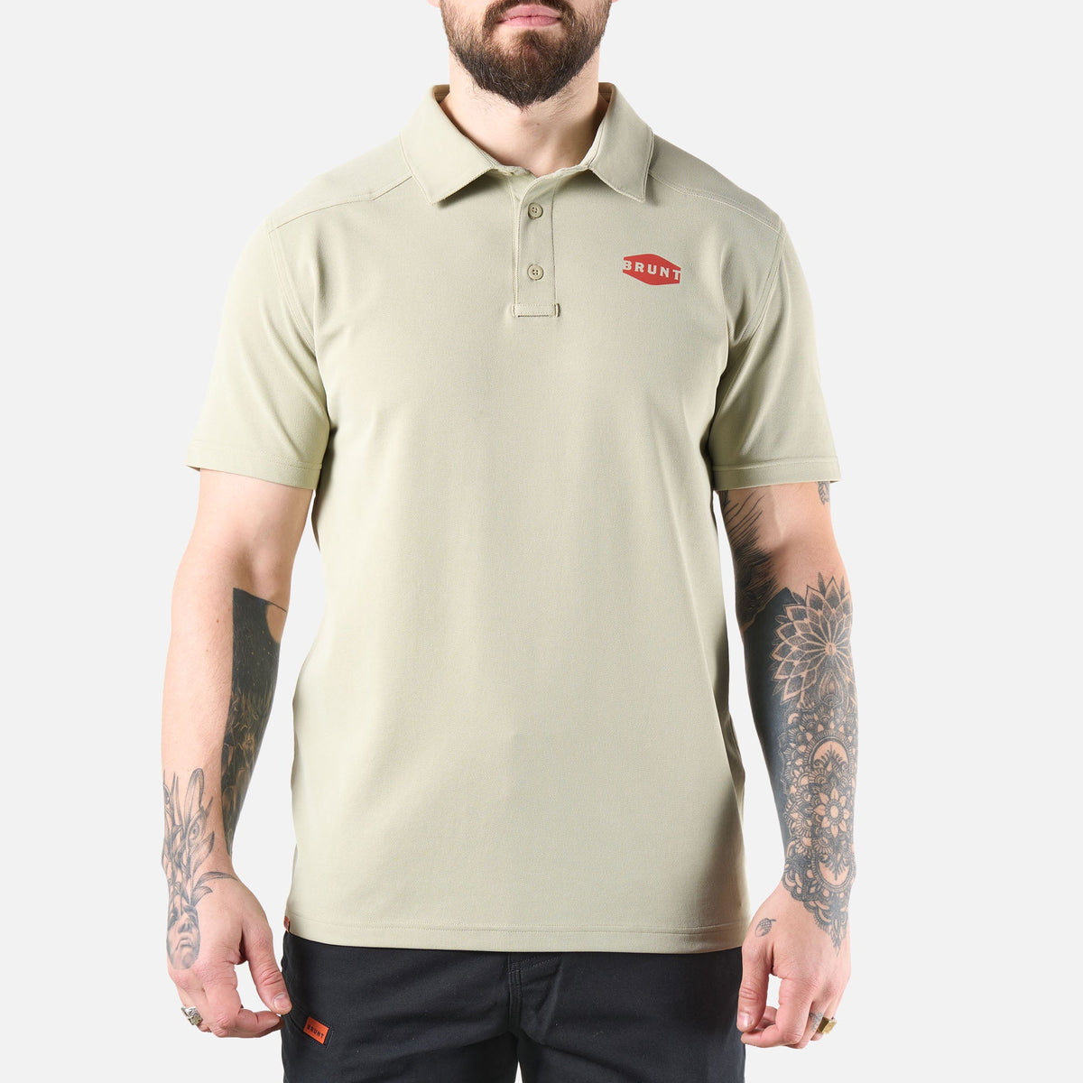 View 1 front of the BRUNT lightweight breathable polo with UPF protection in khaki * 2