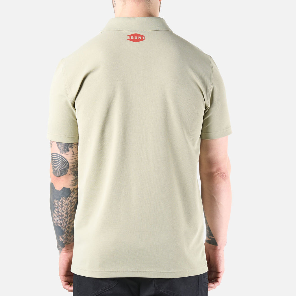 Back of the BRUNT lightweight breathable polo with UPF protection in khaki * 2