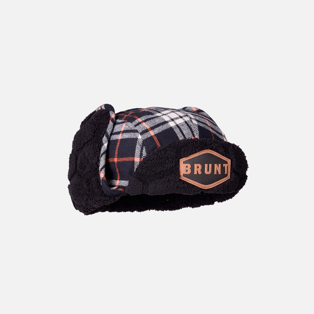 45 degree angle of the front of the BRUNT heavy-duty insulated work hat with ear flaps folded up