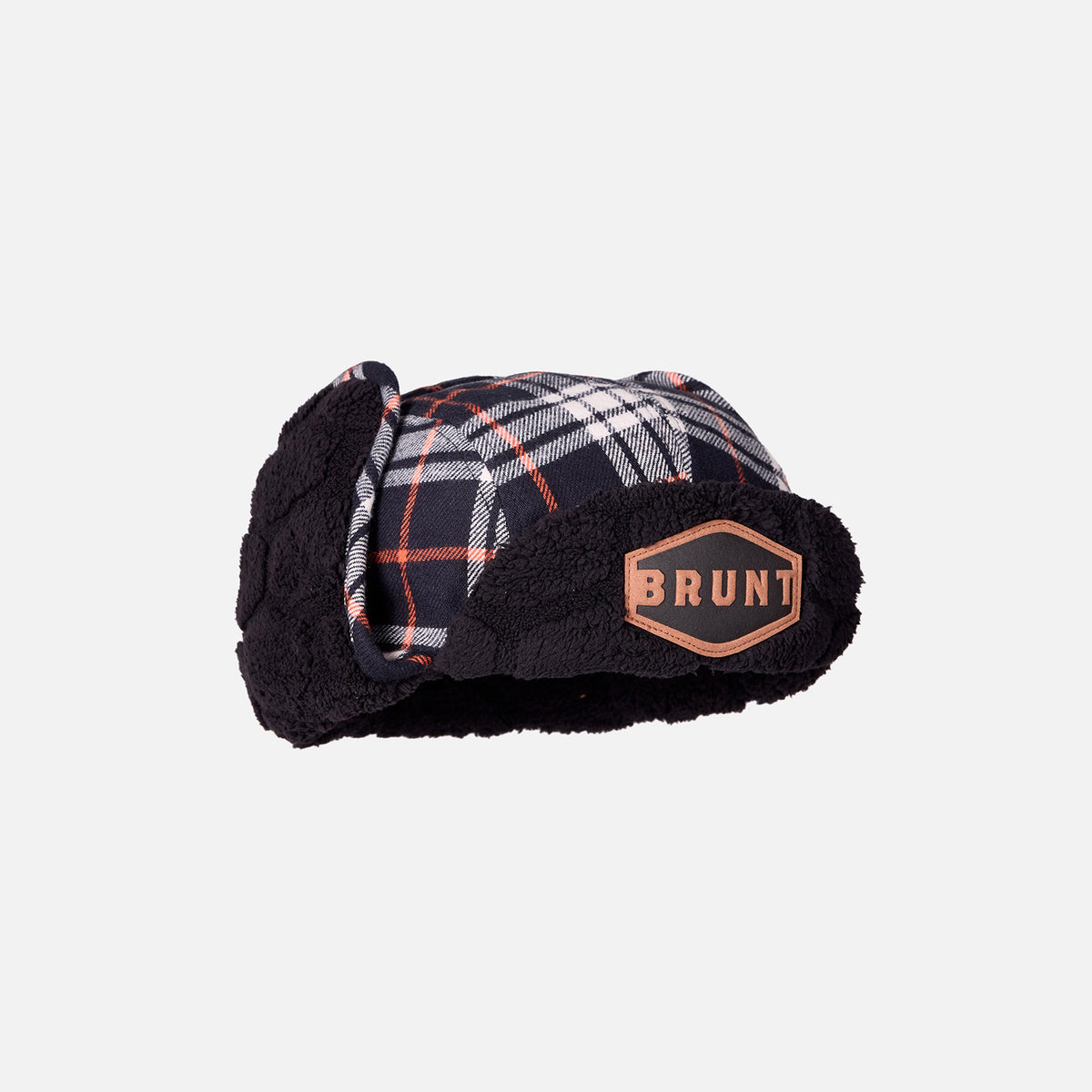 45 degree angle of the front of the BRUNT heavy-duty insulated work hat with ear flaps folded up