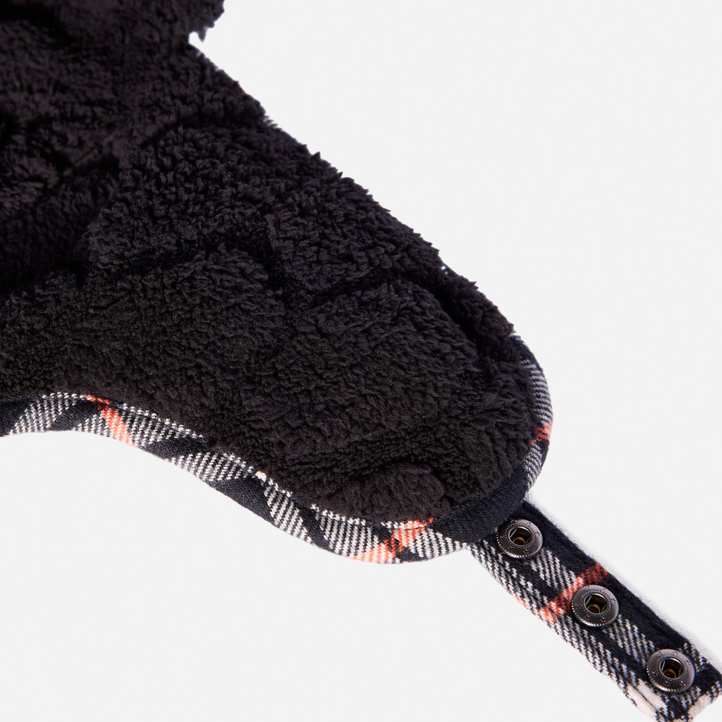 Close up of 45 degree angle of the front of the BRUNT heavy-duty insulated work hat ear flap insulation
