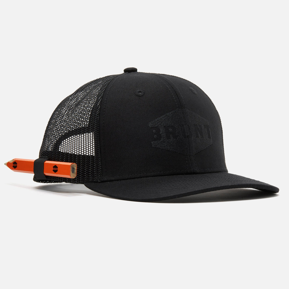 BRUNT curved brim work hat with built in pencil holder and BRUNT logo in black