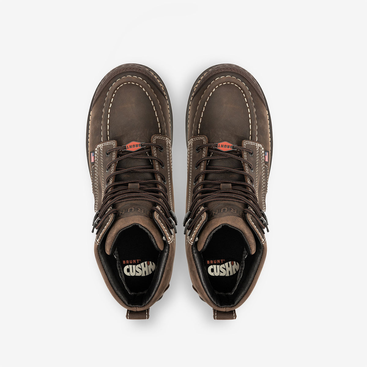 Above shot of the toe shape of the BRUNT USA 6 inch welted waterproof reinforced composite toe work boot in dark brown