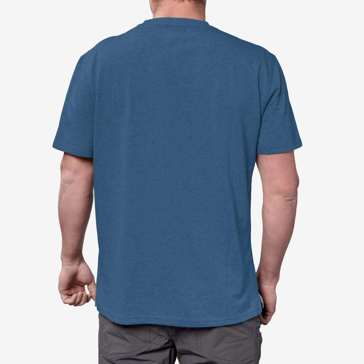 Back of the BRUNT high quality short sleeve pocket tee in blue heather