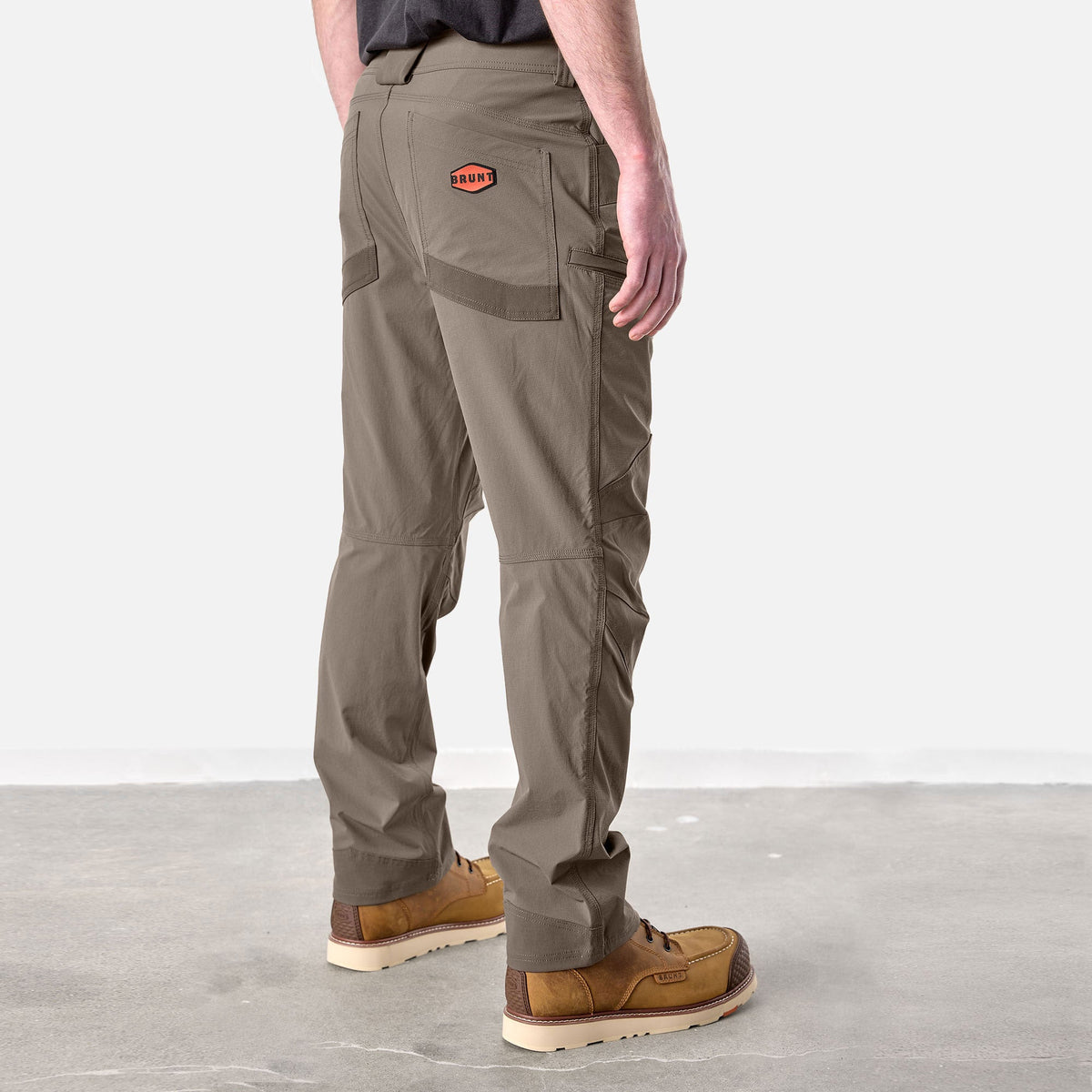 45 degree angle of back right side of BRUNT water resistant durable breathable work pant in brown * 1