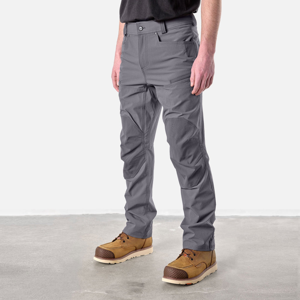 45 degree angle of front left side of BRUNT water resistant durable breathable work pant in charcoal * 0