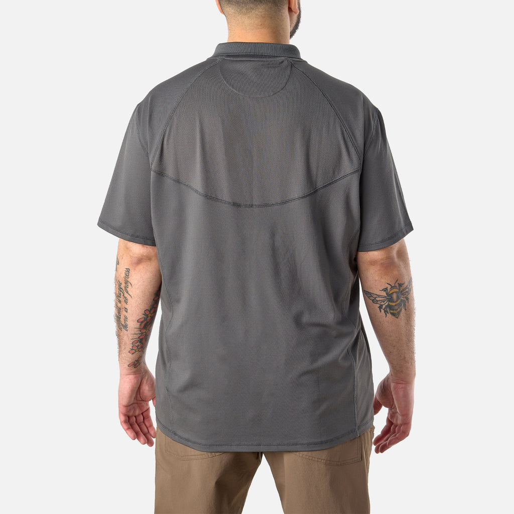Back of the BRUNT lightweight breathable ventilated tech polo with UPF protection in carbon * 1