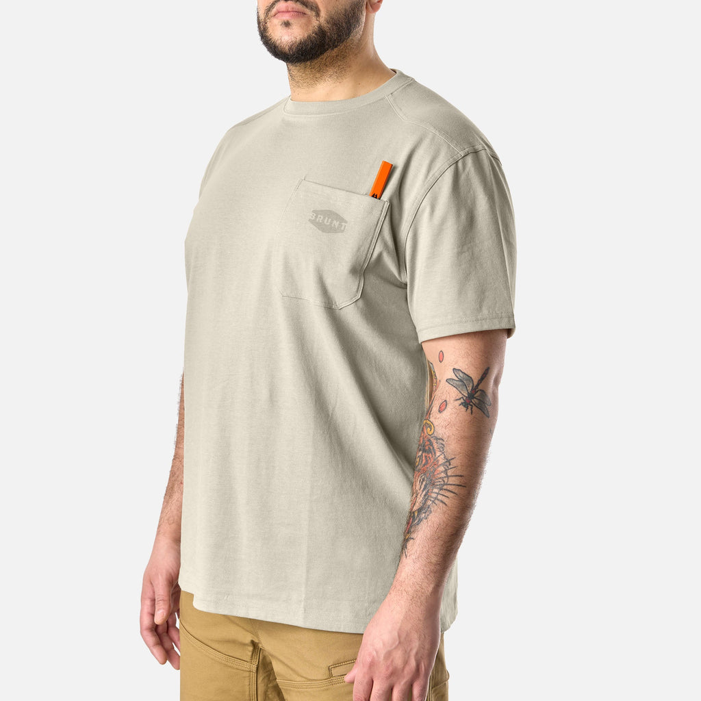 45 degree angle of the front left BRUNT high quality short sleeve pocket tee in khaki * 7