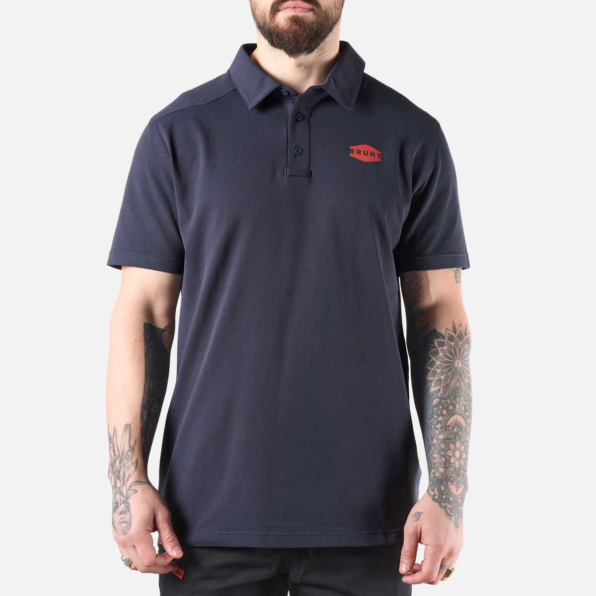 View 1 front of the BRUNT lightweight breathable polo with UPF protection in navy * 3