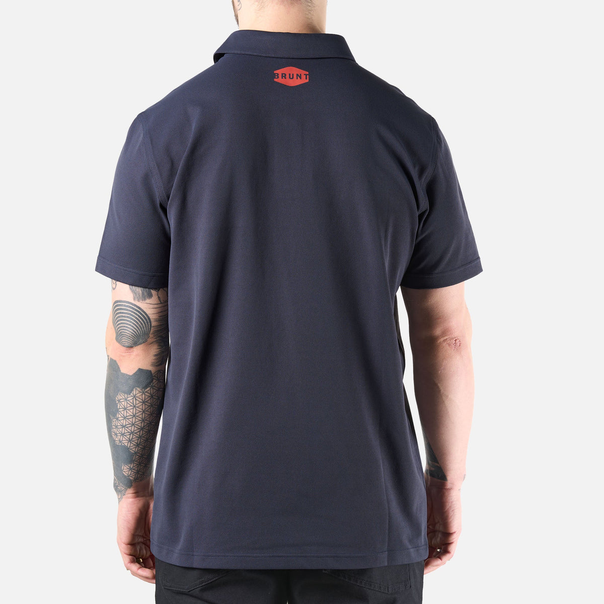 Back of the BRUNT lightweight breathable polo with UPF protection in navy * 3