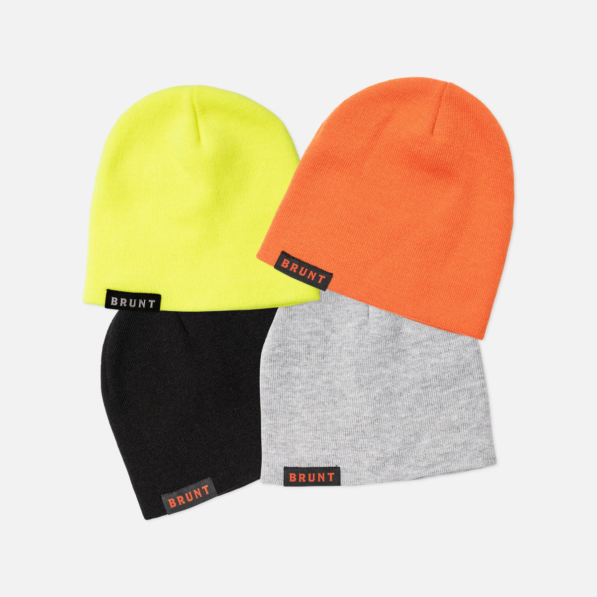 high quality cuffless skull cap beanie in black, grey, safety yellow and safety orange
