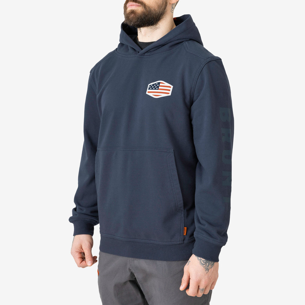 45 degree of the limited edition BRUNT comfortable all-season levin work hoodie in dark navy