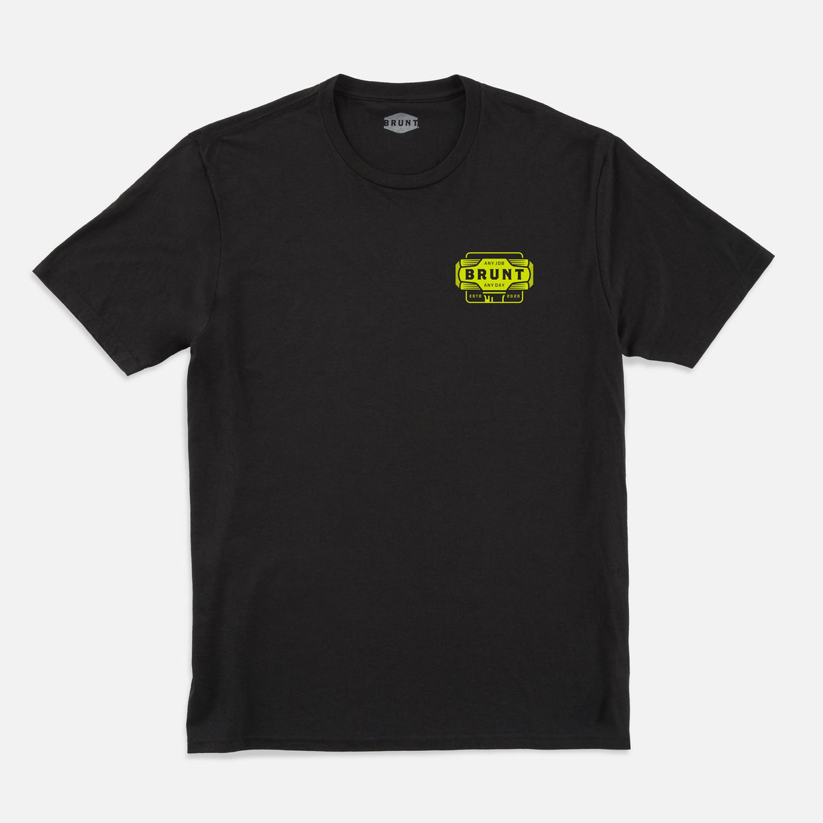 Front of the BRUNT high quality t-shirt in black with BRUNT logo