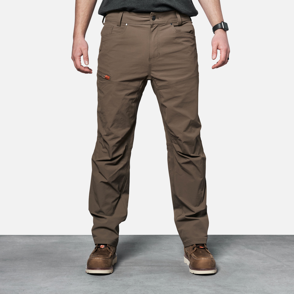 Front of BRUNT water-resistant lightweight breathable costello work pant in brown