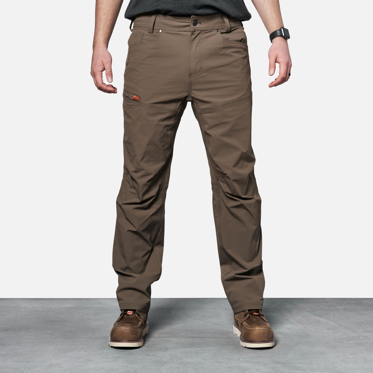 Front of BRUNT water-resistant lightweight breathable costello work pant in brown
