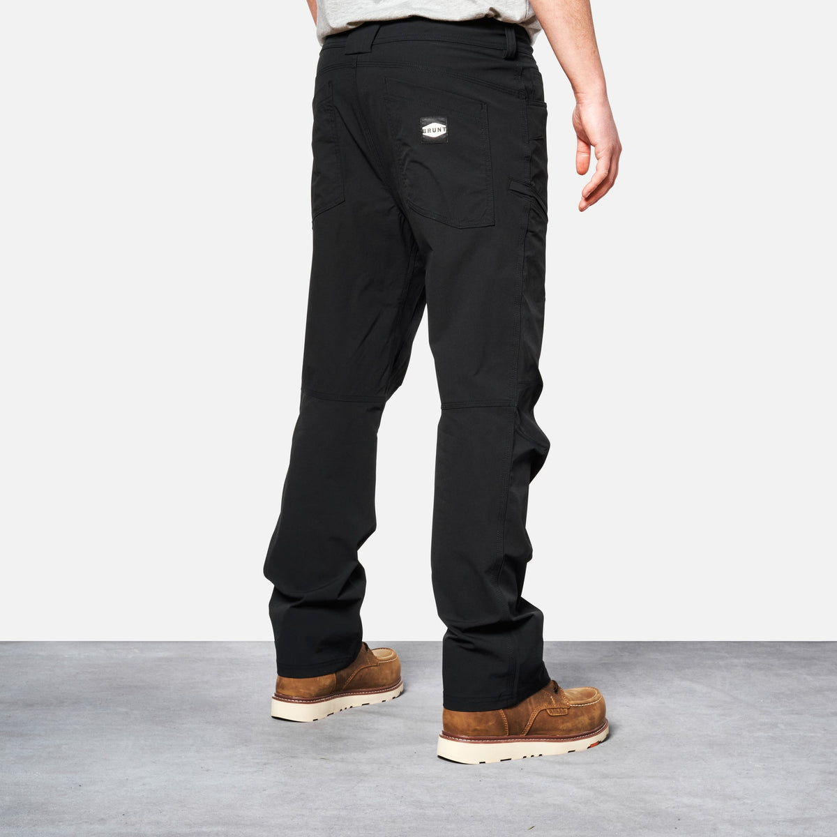 45 degree angle of back right side of BRUNT water-resistant lightweight lined costello work pant in black