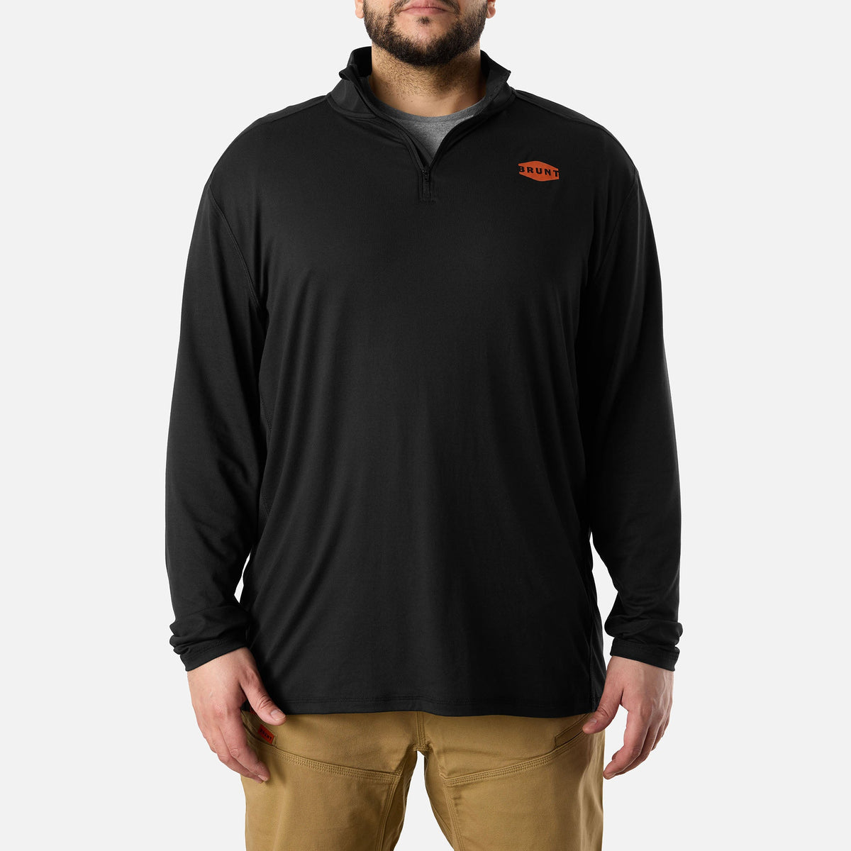 View 1 front of BRUNT lightweight quarter zip sun shirt with UPF protection in black * 1
