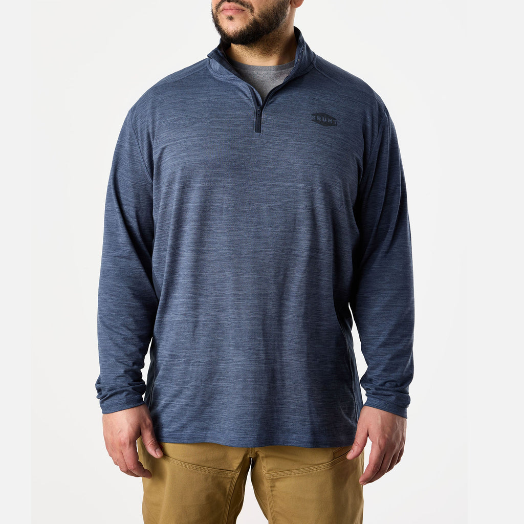View 1 front of BRUNT lightweight quarter zip sun shirt with UPF protection in blue heather * 3