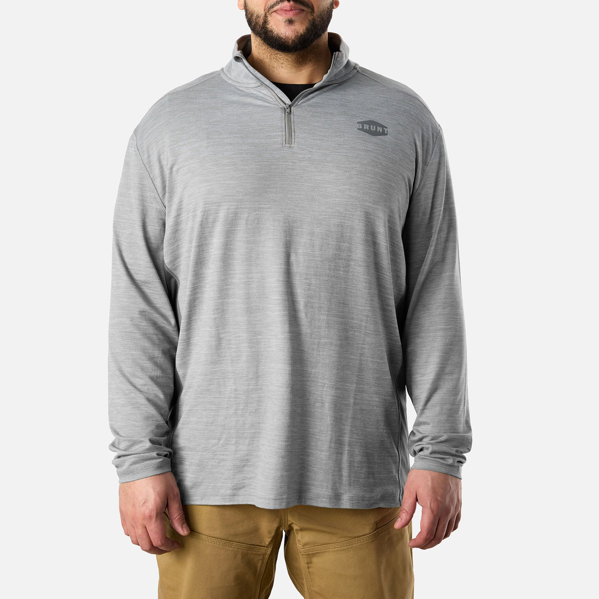 View 1 front of BRUNT lightweight quarter zip sun shirt with UPF protection in grey heather * 2