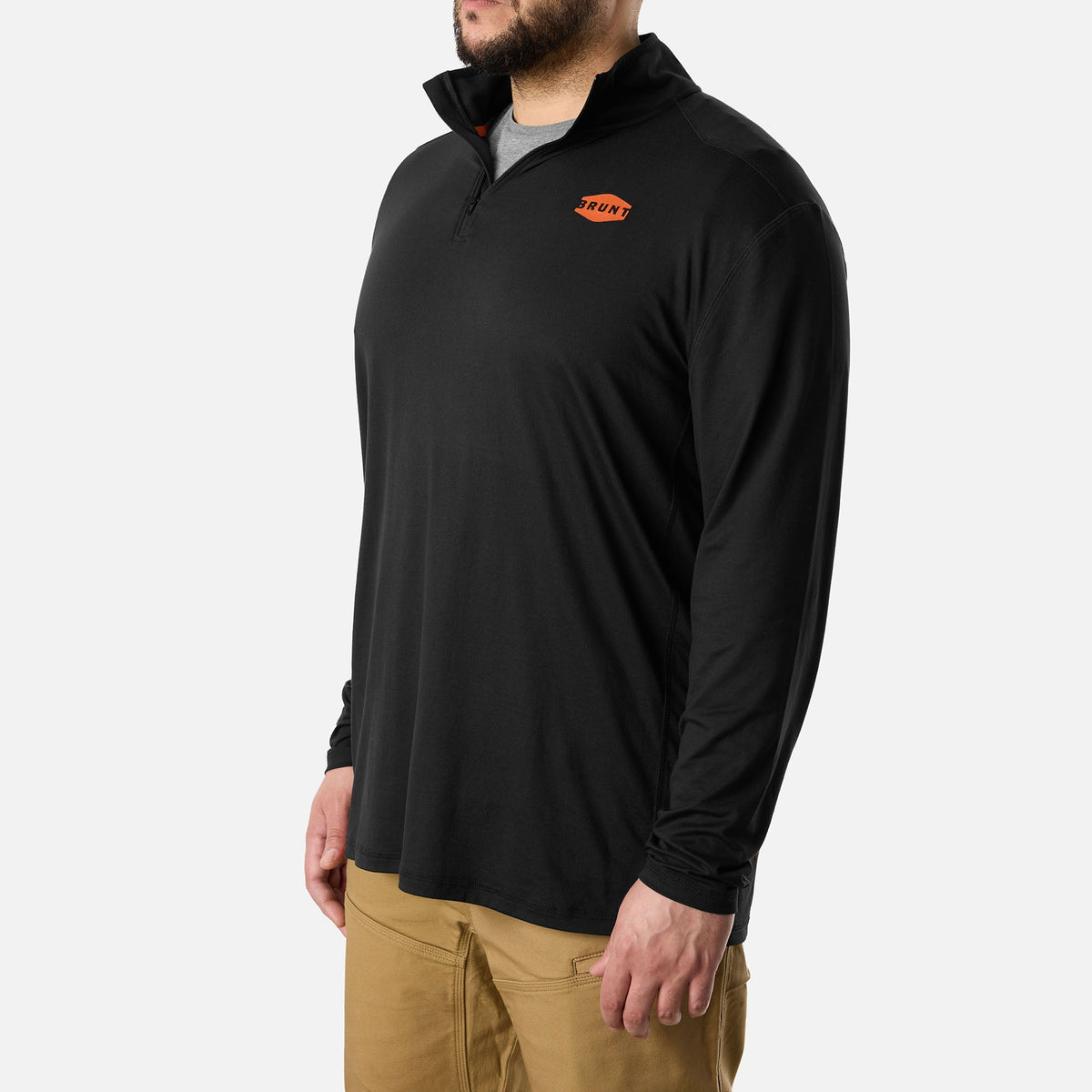 45 degree angle of the right of BRUNT lightweight quarter zip sun shirt with UPF protection in black * 1