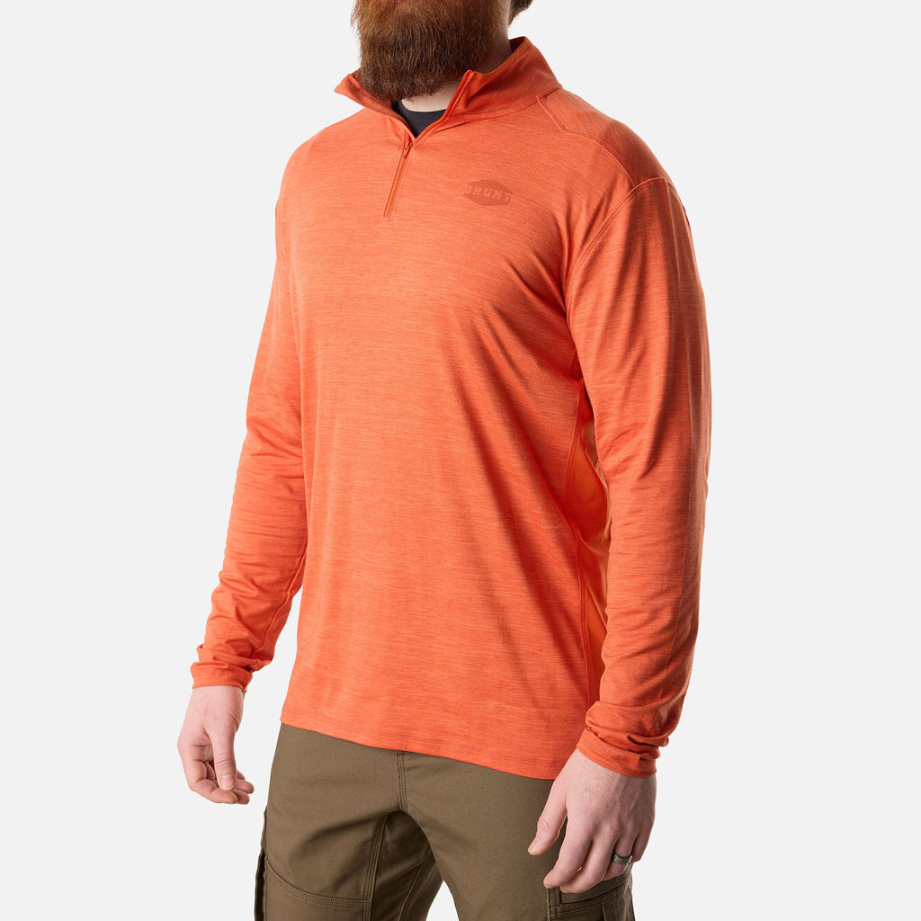 45 degree angle of the right of BRUNT lightweight quarter zip sun shirt with UPF protection in BRUNT orange * 0