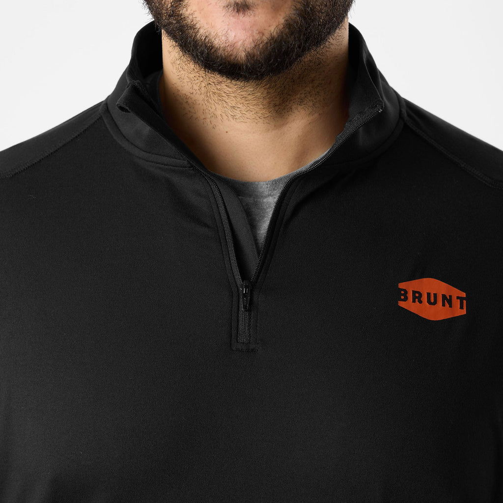 View 2 close up of BRUNT lightweight quarter zip sun shirt with UPF protection in black * 1