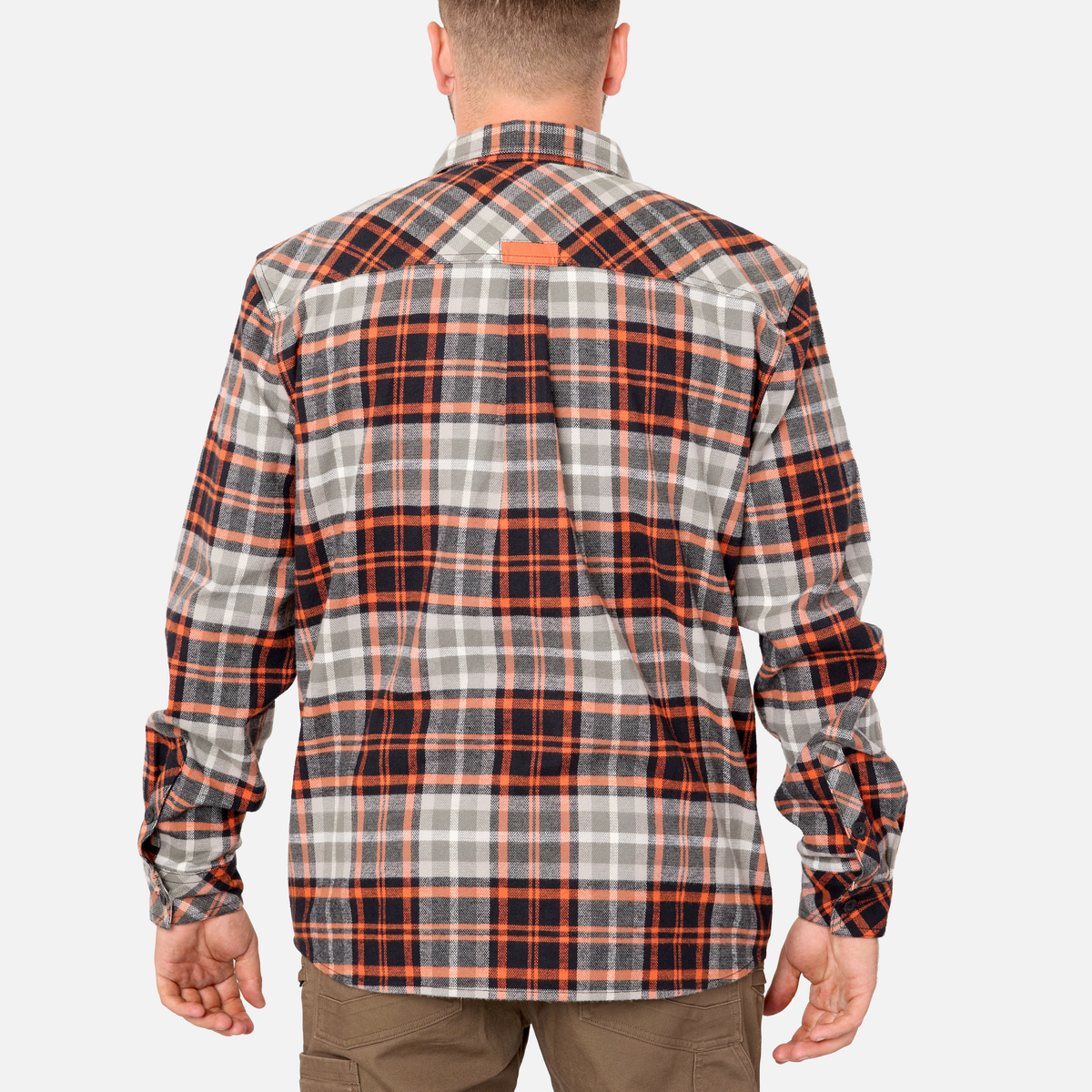 Back of the BRUNT heavy duty stretch work flannel in grey plaid * 3