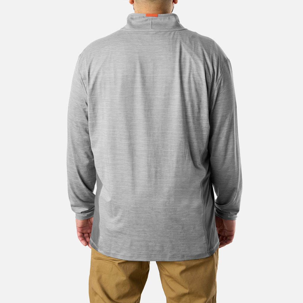 Back of BRUNT lightweight quarter zip sun shirt with UPF protection in grey heather * 2