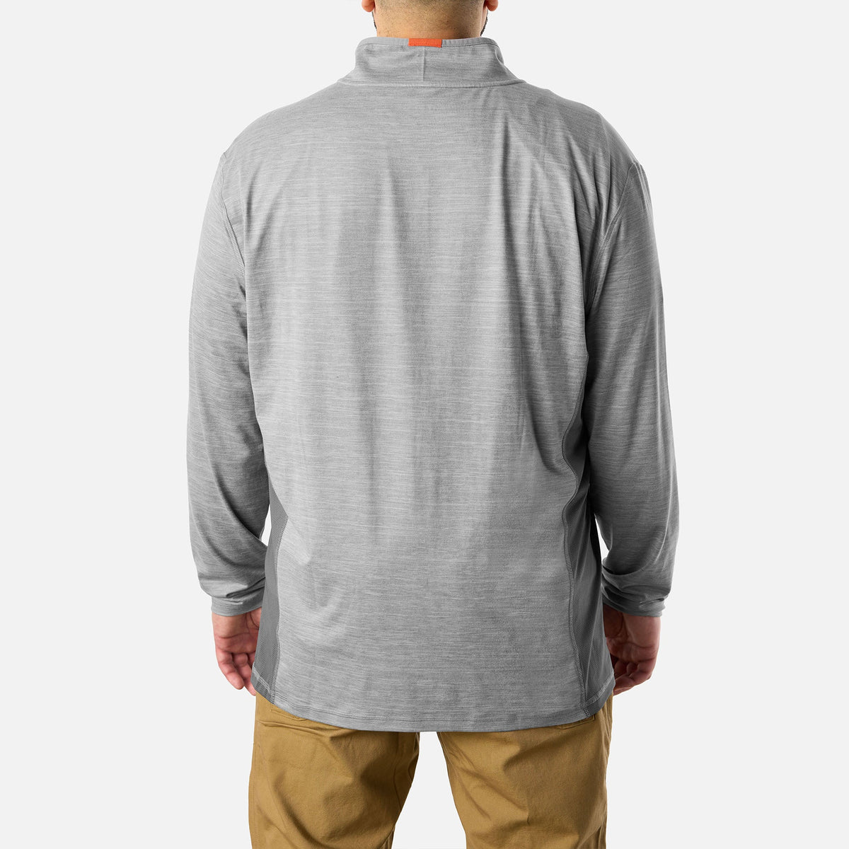 Back of BRUNT lightweight quarter zip sun shirt with UPF protection in grey heather * 2
