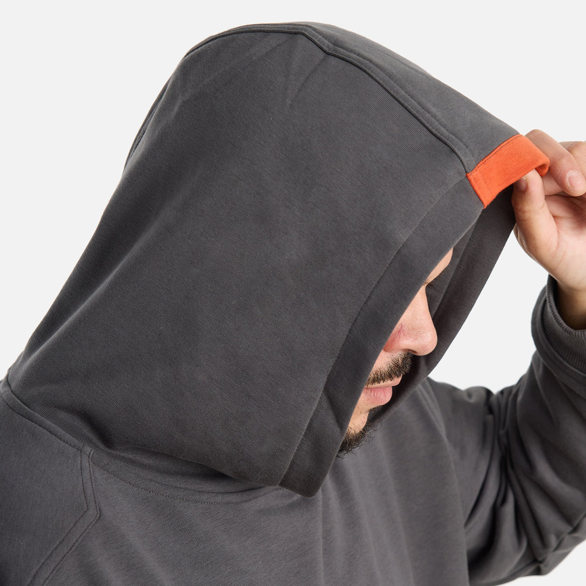 Hard hat compatible hood of the BRUNT comfortable all-season levin work hoodie in carbon * 3