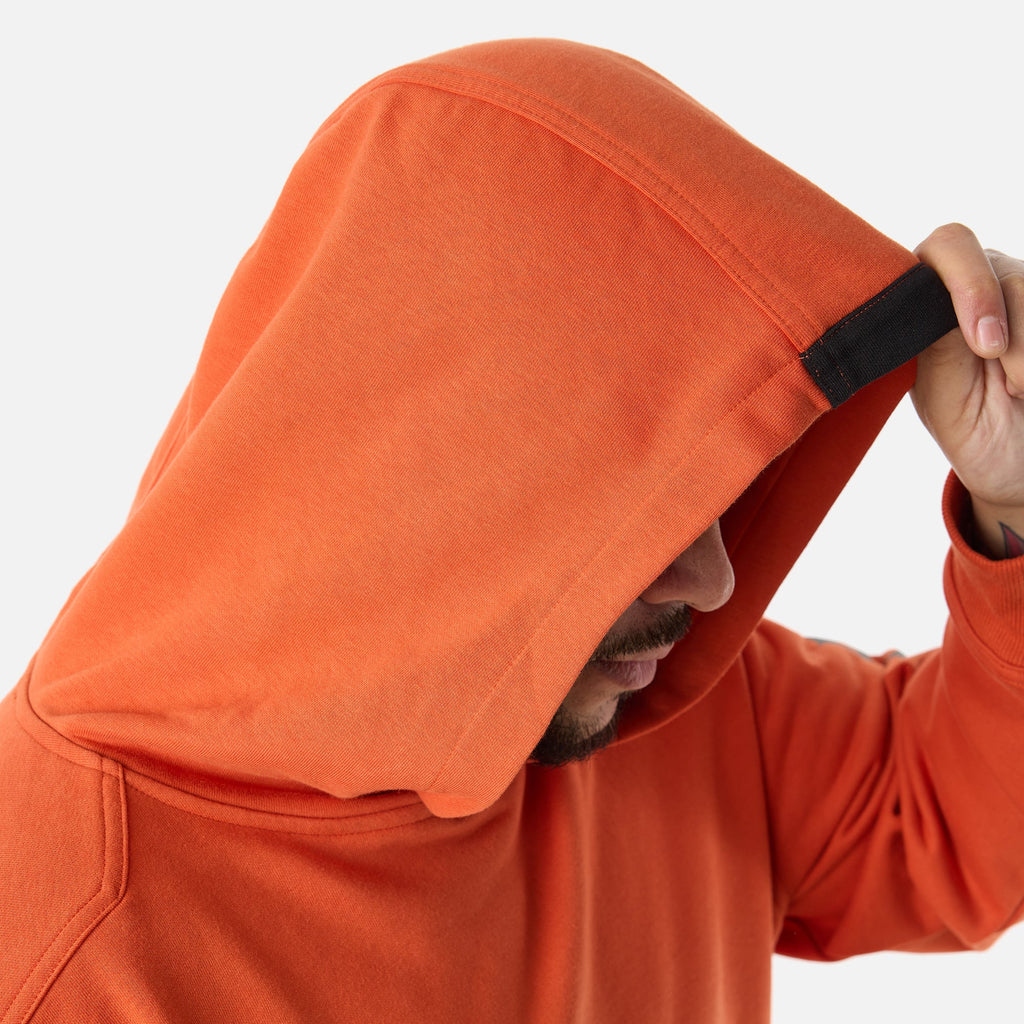 Hard hat compatible hood of the BRUNT comfortable all-season levin work hoodie in BRUNT orange * 2