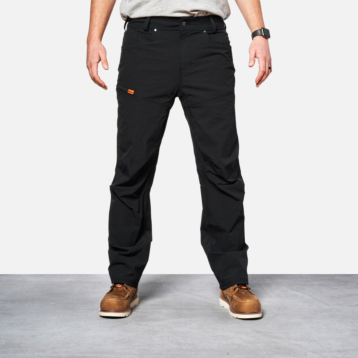 Front of BRUNT water-resistant lightweight lined costello work pant in black
