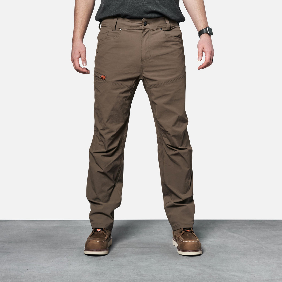 Front of BRUNT water-resistant lightweight lined costello work pant in brown