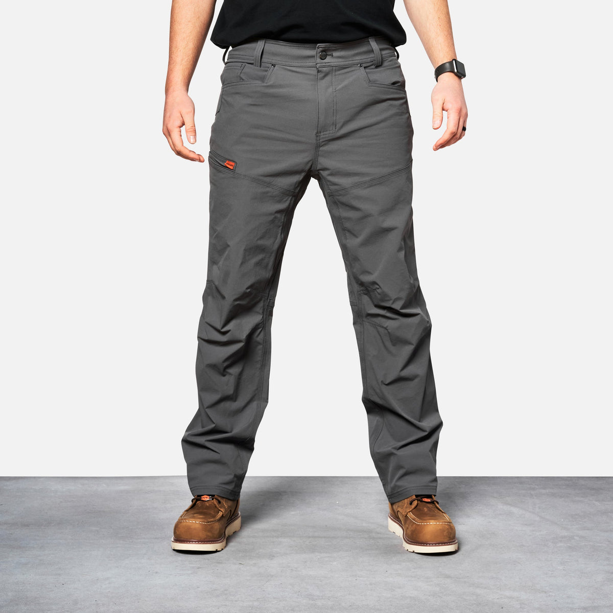 Front of BRUNT water-resistant lightweight lined costello work pant in charcoal