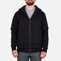 Front of the BRUNT ultra durable couvee utility work jacket with hoodie in black