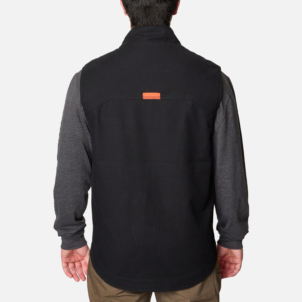 Back of the BRUNT quilted stretch canvas work vest in black * 0