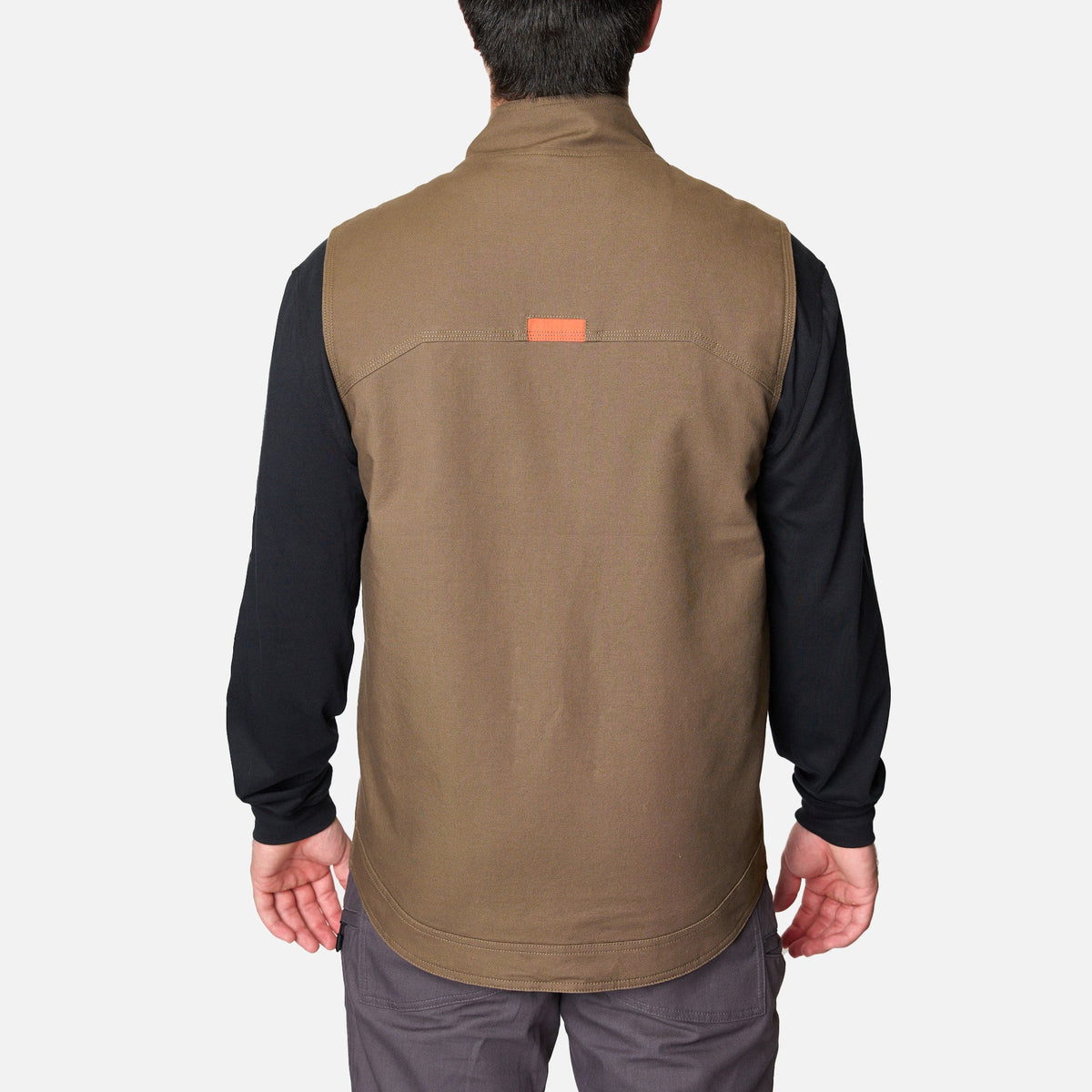 Back of the BRUNT quilted stretch canvas work vest in brown * 2
