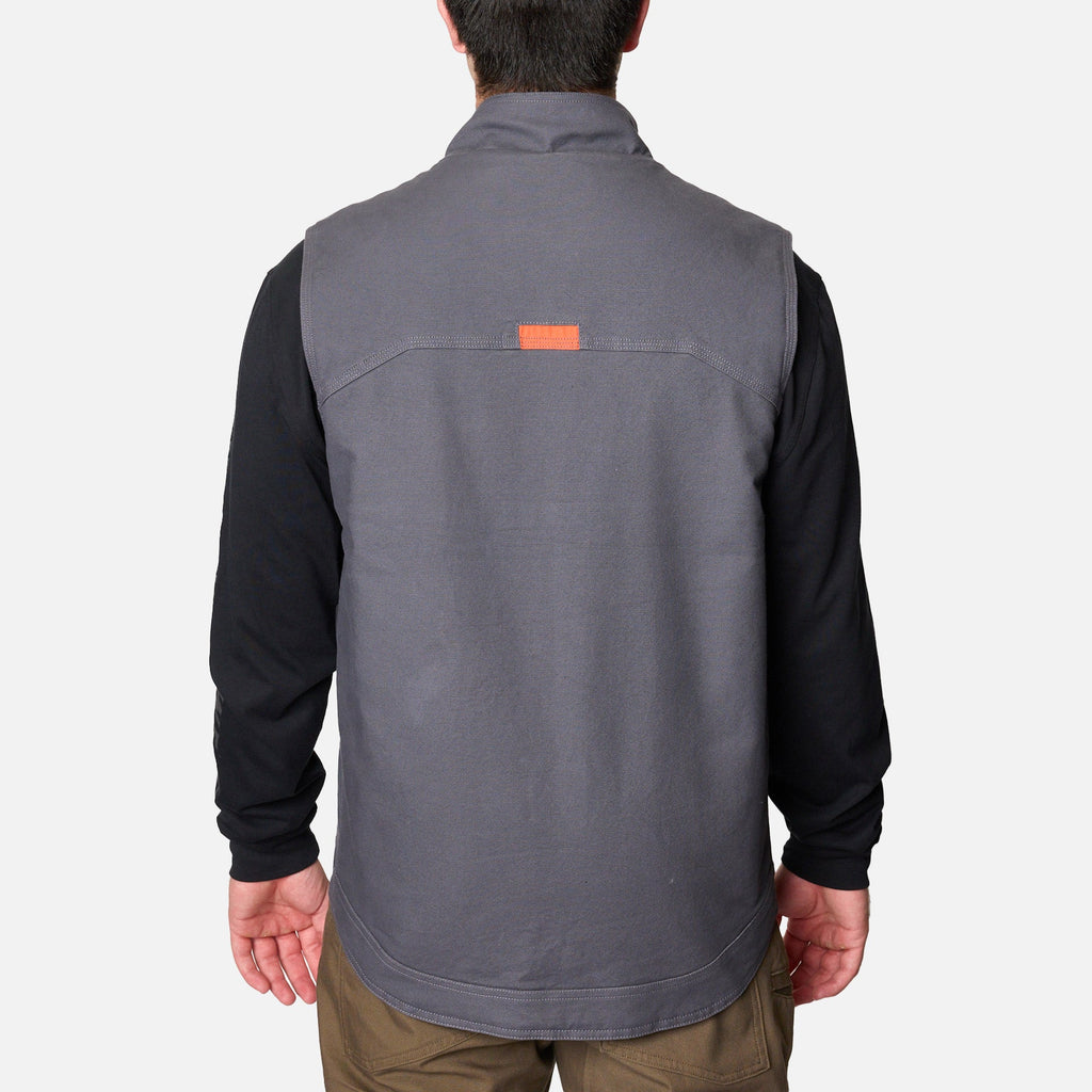 Back of the BRUNT quilted stretch canvas work vest in charcoal * 1
