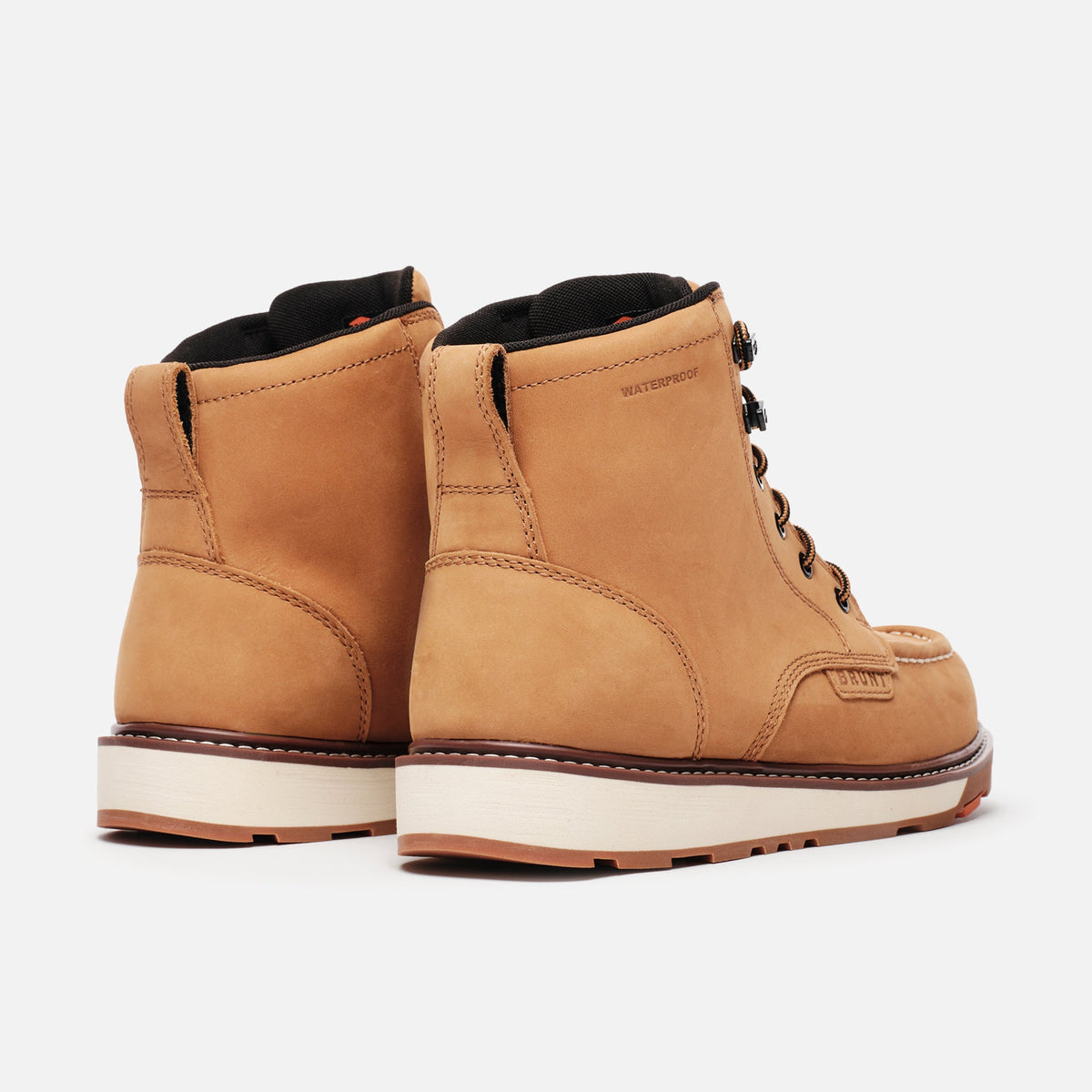 45 degree angle of the back limited edition BRUNT 6 inch waterproof composite toe marin work boot in wheat