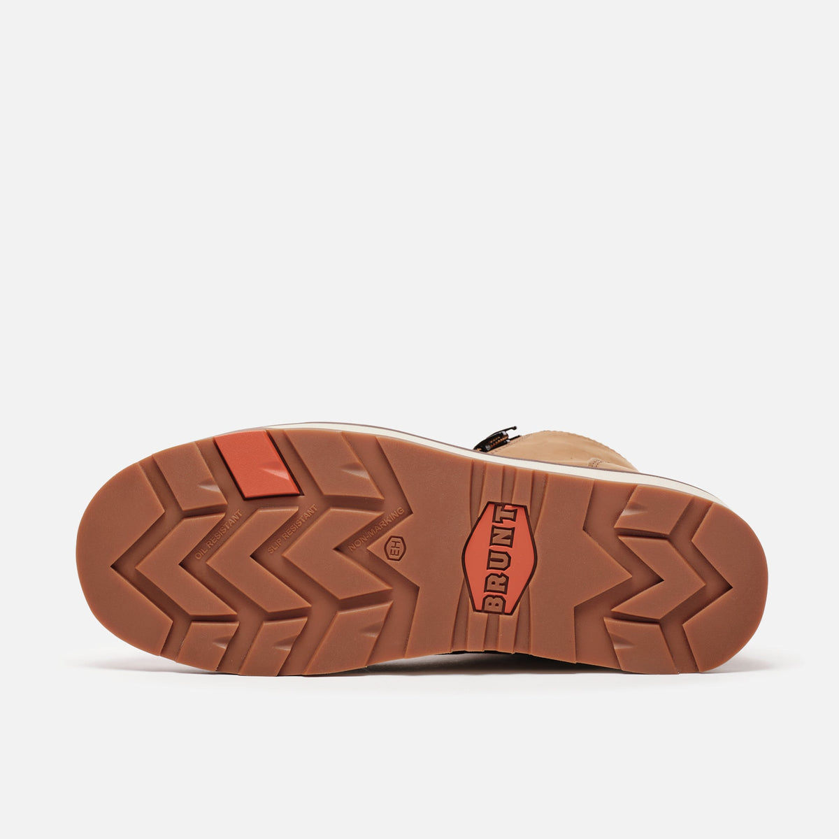 Bottom of the limited edition BRUNT 6 inch waterproof composite toe marin work boot in wheat