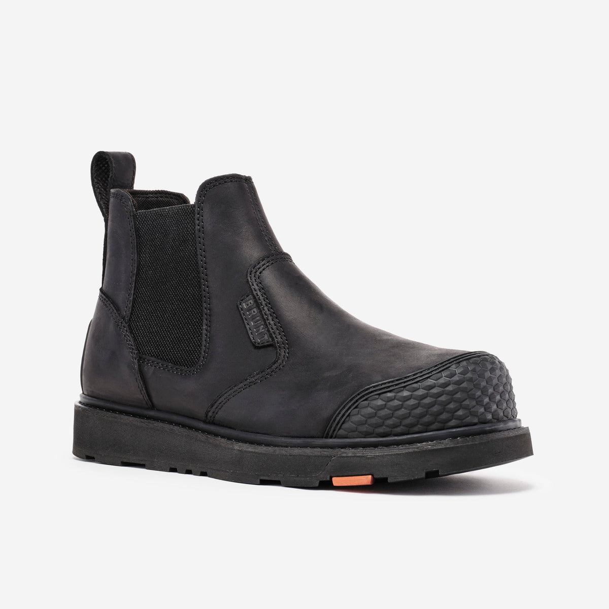 View 2 45 degree angle of the right limited edition BRUNT 6 inch water-resistant slip-on reinforced composite toe ohman work boot in black