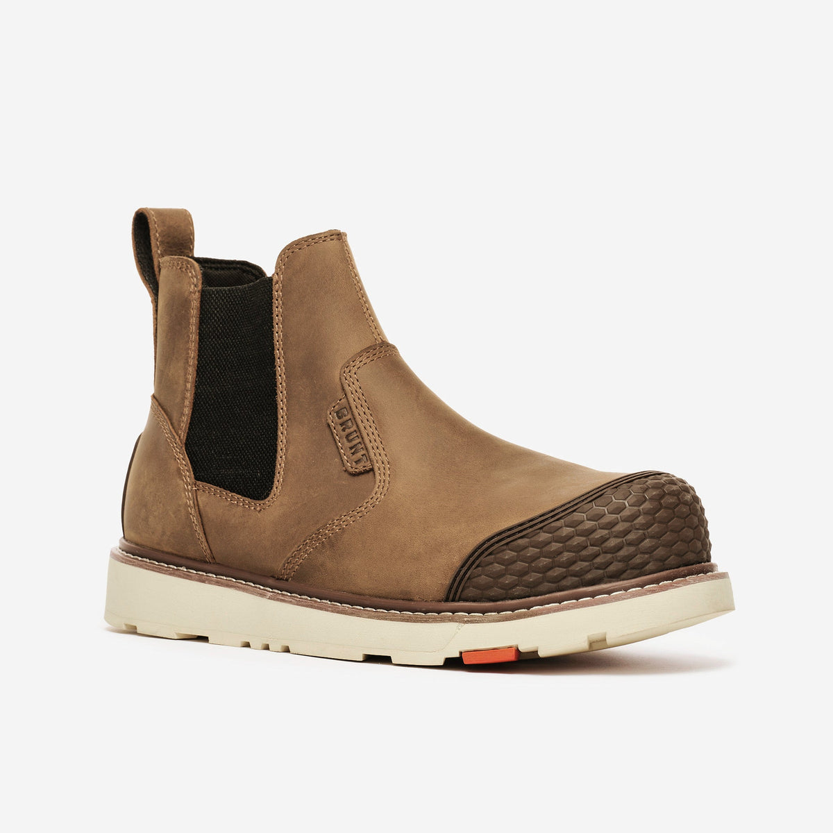45 degree angle of the right BRUNT 6 inch water-resistant slip-on reinforced composite toe ohman work boot in brown