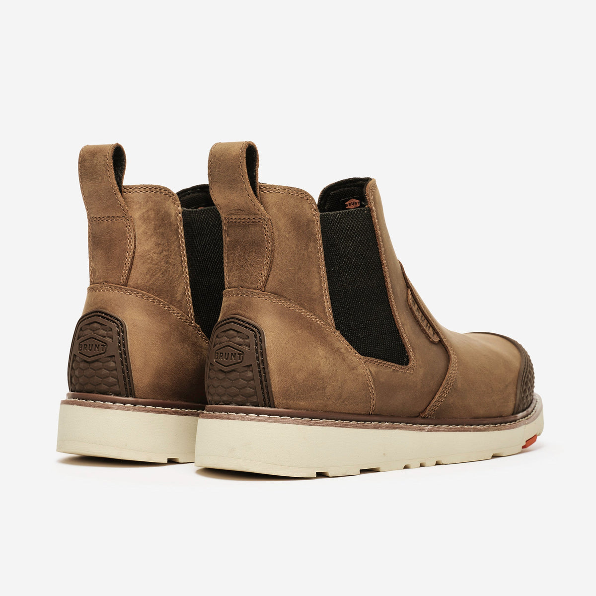 45 degree angle of the back BRUNT 6 inch water-resistant slip-on reinforced composite toe ohman work boot in brown