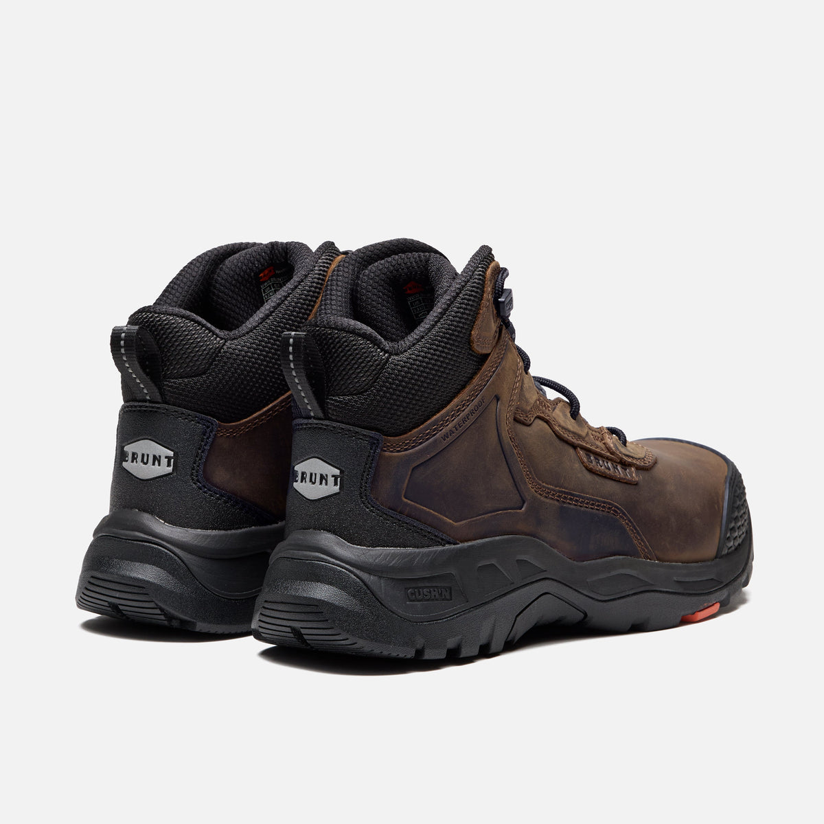 45 degree angle of the back of the BRUNT 6 inch reinforced toe work boot in brown