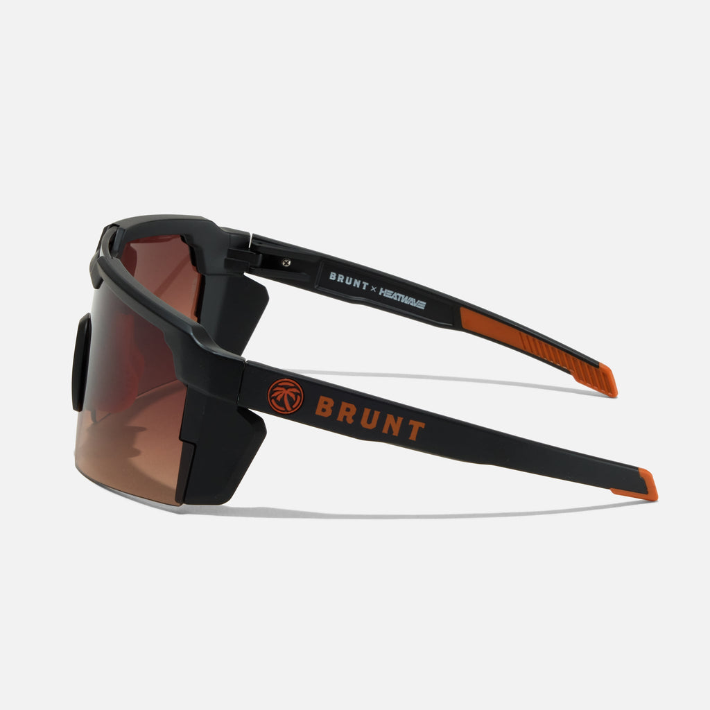 Left side of the BRUNT future tech sunglasses in brown * 1