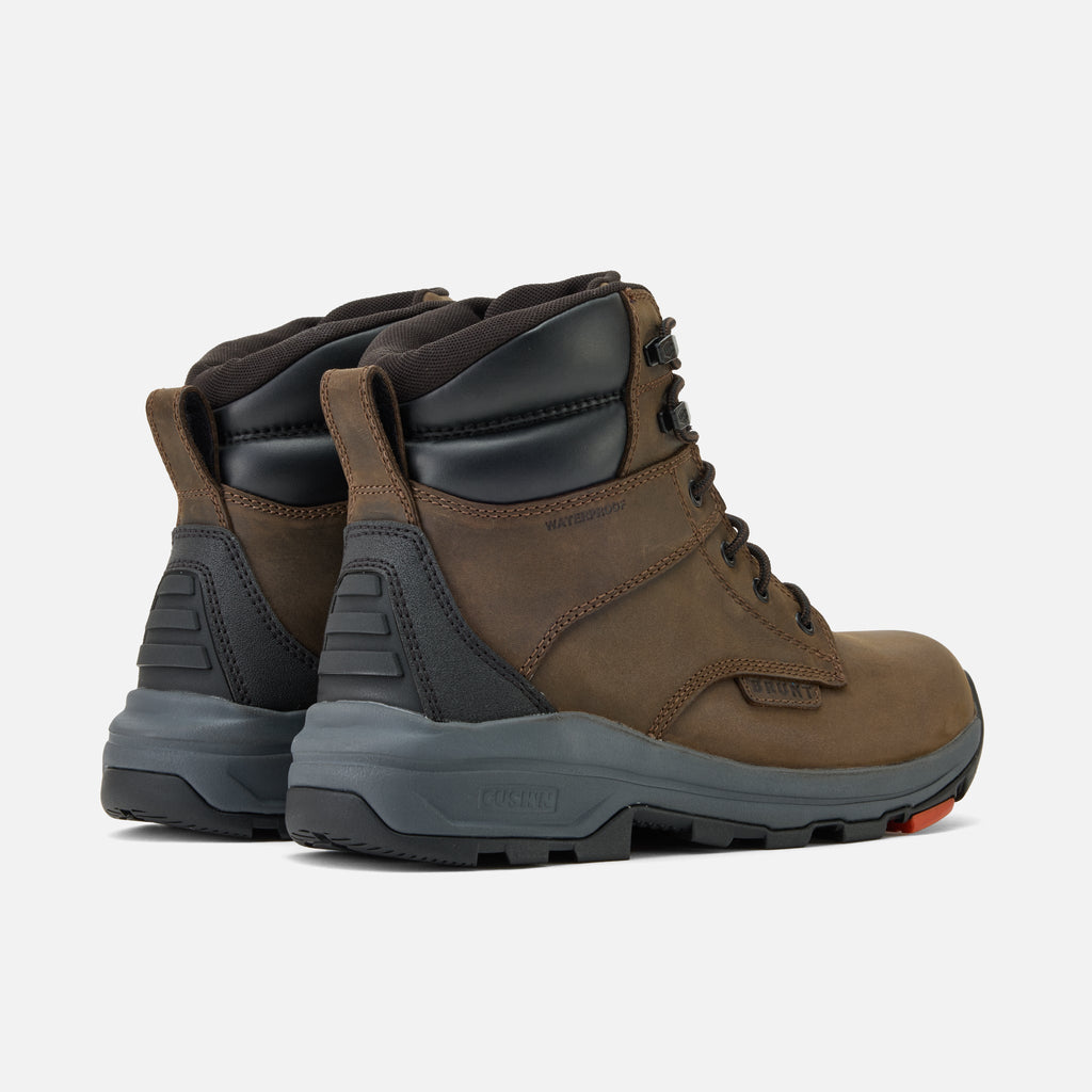 45 degree angle of the back of the BRUNT 6 inch lightweight 90 degree heel work boot in dark brown